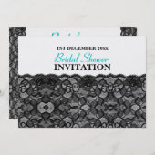 ヴィンテージブラエレガントックレースブライダルシャワーアクアブルー 招待状 (正面/裏面)