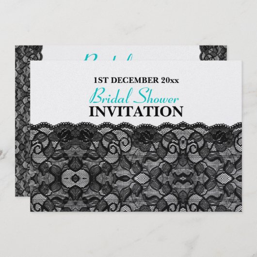 ヴィンテージブラエレガントックレースブライダルシャワーアクアブルー 招待状 (正面/裏面)