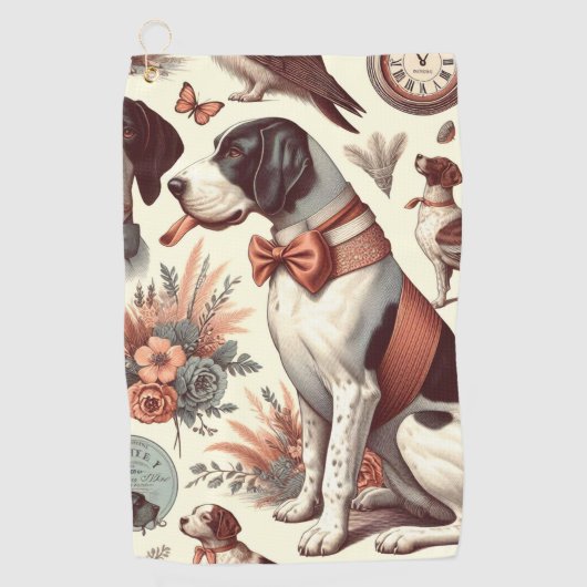 ヴィンテージブラケフランセドッグイラストレーション ゴルフタオル (正面)