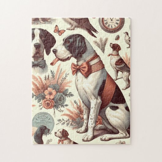 ヴィンテージブラケフランセドッグイラストレーション ジグソーパズル (縦)