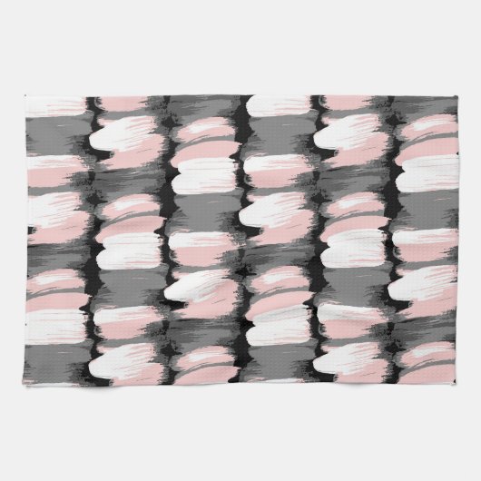 ヴィンテージブラシストローク、グレーピンクの装飾。 キッチンタオル (横)