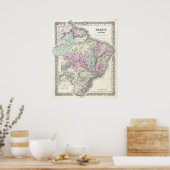 ヴィンテージブラジルの地図（1855年） ポスター (キッチン)