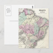 ヴィンテージブラジルの地図（1855年） ポストカード (正面/裏面)