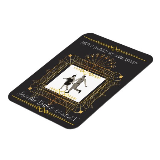 ヴィンテージブラックおよび金ゴールドアールデコ保存日付 マグネット (左側)