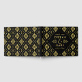 ヴィンテージブラックおよび金ゴールドアールデコ結婚の ゲストブック (全面)