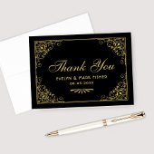 ヴィンテージブラックおよび金ゴールドアールデコ結婚の サンキューカード