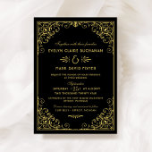 ヴィンテージブラックおよび金ゴールドアールデコ結婚の 招待状