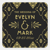 ヴィンテージブラックおよび金ゴールドアールデコ結婚ズモノグラム スクエアシール (正面)