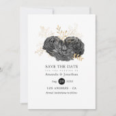 ヴィンテージブラックおよび金ゴールドフローラ結婚の セーブザデート (正面)