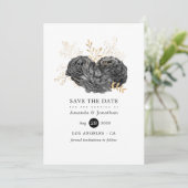 ヴィンテージブラックおよび金ゴールドフローラ結婚の セーブザデート (スタンド正面)