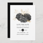 ヴィンテージブラックおよび金ゴールドフローラ結婚の セーブザデート (正面/裏面)