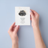 ヴィンテージブラックおよび金ゴールドフローラ結婚式招待状 チラシ (手)