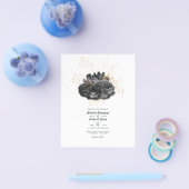 ヴィンテージブラックおよび金ゴールドフローラ結婚式招待状 チラシ (シングル)