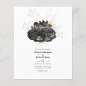 ヴィンテージブラックおよび金ゴールドフローラ結婚式招待状 チラシ (正面)