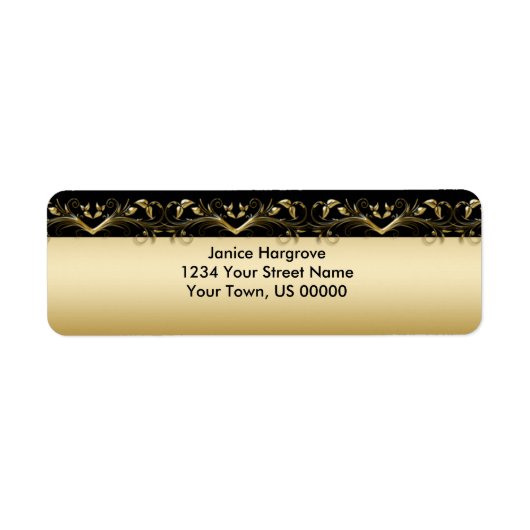 ヴィンテージブラックおよび金ゴールド差出人住所ラベル ラベル (正面)