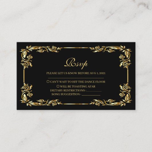 ヴィンテージブラックおよび金ゴールド王室のRSVPカード エンクロージャーカード (正面)