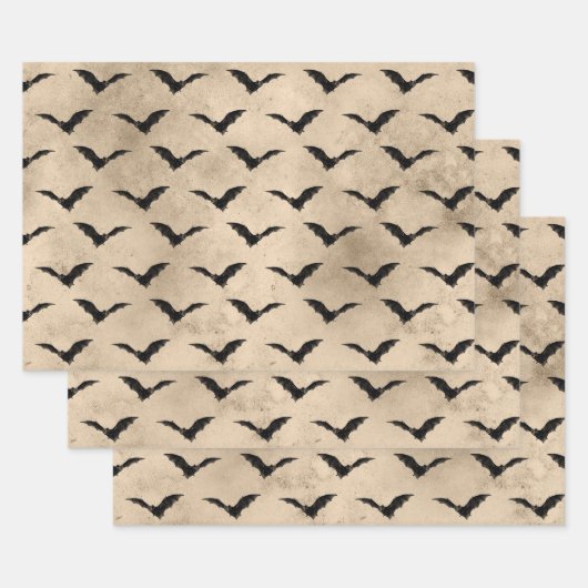 ヴィンテージブラックこうもりハロウィーン ラッピングペーパーシート (セット)