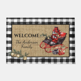 ヴィンテージブラックそりのパッケージ黒チェックBurlap | ドアマット