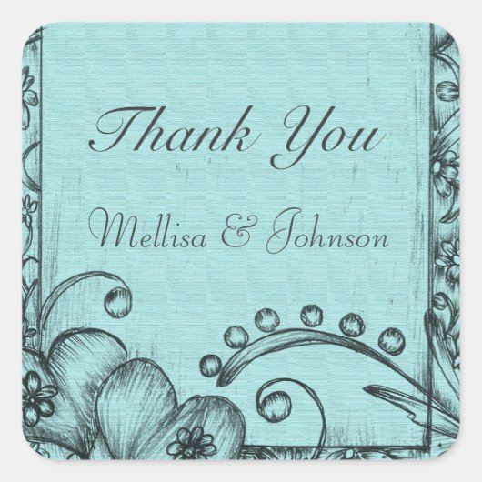 ヴィンテージブラックとアクアブルー感謝していユー スクエアシール (正面)