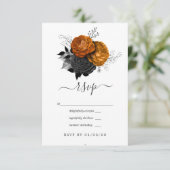 ヴィンテージブラックとオレンジハロウィン結婚フローラ 出欠カード (スタンド正面)