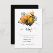 ヴィンテージブラックとオレンジハロウィン結婚フローラ 出欠カード (正面/裏面)