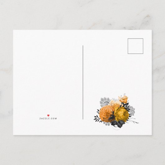 ヴィンテージブラックとオレンジハロウィン結婚フローラ 案内ポストカード (裏面)