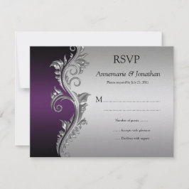 ヴィンテージブラックとシルバー華美スワールRSVP 出欠カード