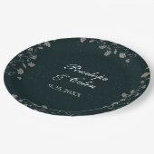 ヴィンテージブラックとタン新郎新婦の名結婚前 ペーパープレート (アングル)