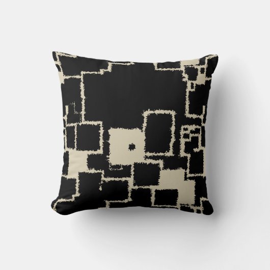 ヴィンテージブラックとトープの正方形 クッション (正面)