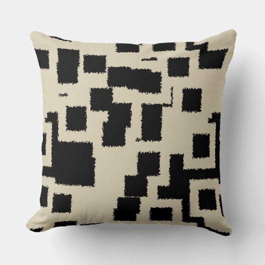 ヴィンテージブラックとトープの正方形 クッション (正面)