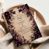 ヴィンテージブラックとバイオレット結婚フローラ 招待状