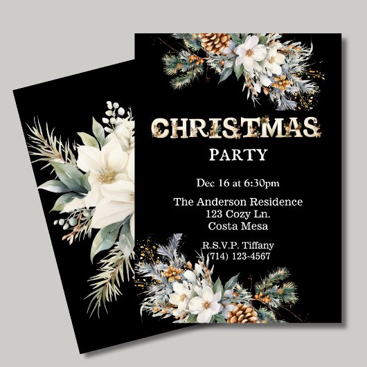 ヴィンテージブラックと金ゴールドの緑のクリスマスパーティー 招待状