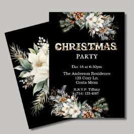 ヴィンテージブラックと金ゴールドの緑のクリスマスパーティー 招待状