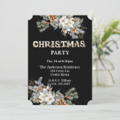 ヴィンテージブラックと金ゴールドの緑のクリスマスパーティー 招待状 (スタンド正面)