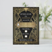 ヴィンテージブラックと金ゴールドアールデコ結婚のRSVPカード 出欠カード (スタンド正面)