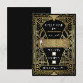 ヴィンテージブラックと金ゴールドアールデコ結婚のRSVPカード 出欠カード (正面/裏面)