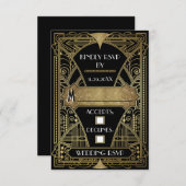 ヴィンテージブラックと金ゴールドアールデコ結婚のRSVPカード 出欠カード (正面/裏面)
