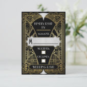 ヴィンテージブラックと金ゴールドアールデコ結婚のRSVPカード 出欠カード (スタンド正面)