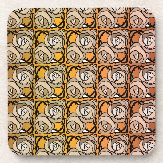 ヴィンテージブラックと金ゴールドバラフローラルパターン コースター (正面)
