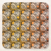 ヴィンテージブラックと金ゴールドバラフローラルパターン スクエアペーパーコースター (正面)