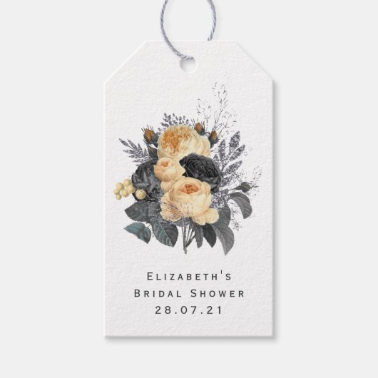 ヴィンテージブラックと金ゴールドフローラミツバチ ギフトタグ (正面)