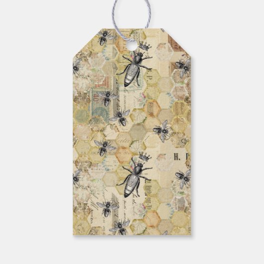ヴィンテージブラックと金ゴールドフローラミツバチ ギフトタグ (裏面)