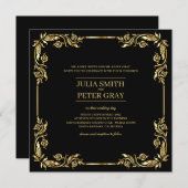 ヴィンテージブラックと金ゴールド王室の結婚ズ 招待状 (正面/裏面)