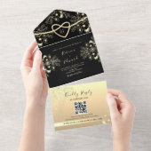 ヴィンテージブラックと金ゴールド結婚ズ オールインワン招待状 (貼ってはがせる)