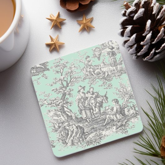 ヴィンテージブラックのミントゥワールデジュウパターン ストーンコースター