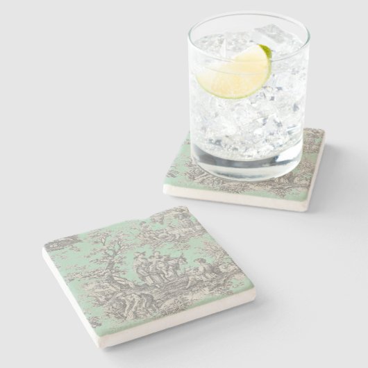 ヴィンテージブラックのミントゥワールデジュウパターン ストーンコースター (横)