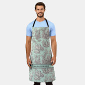 ヴィンテージブラックのミントワールデジュウプリント エプロン (着用した状態)