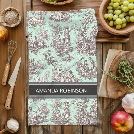 ヴィンテージブラックのミントワールデジュウプリント キッチンタオル