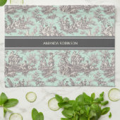 ヴィンテージブラックのミントワールデジュウプリント キッチンタオル (折り畳み)