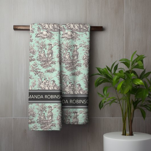 ヴィンテージブラックのミントワールデジュウプリント バスタオルセット